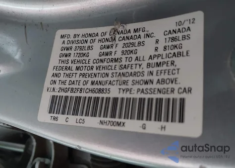 2012 Honda Civic Ex from USA, damaged, VIN 2HGFB2F81CH608835